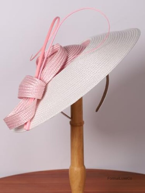 Vintage Straw Fascinator Hat Wide Brim Women Church Derby Headband Hair Clip main image 4